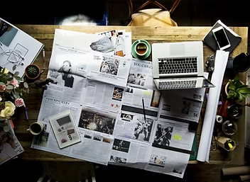 Desk with research materials